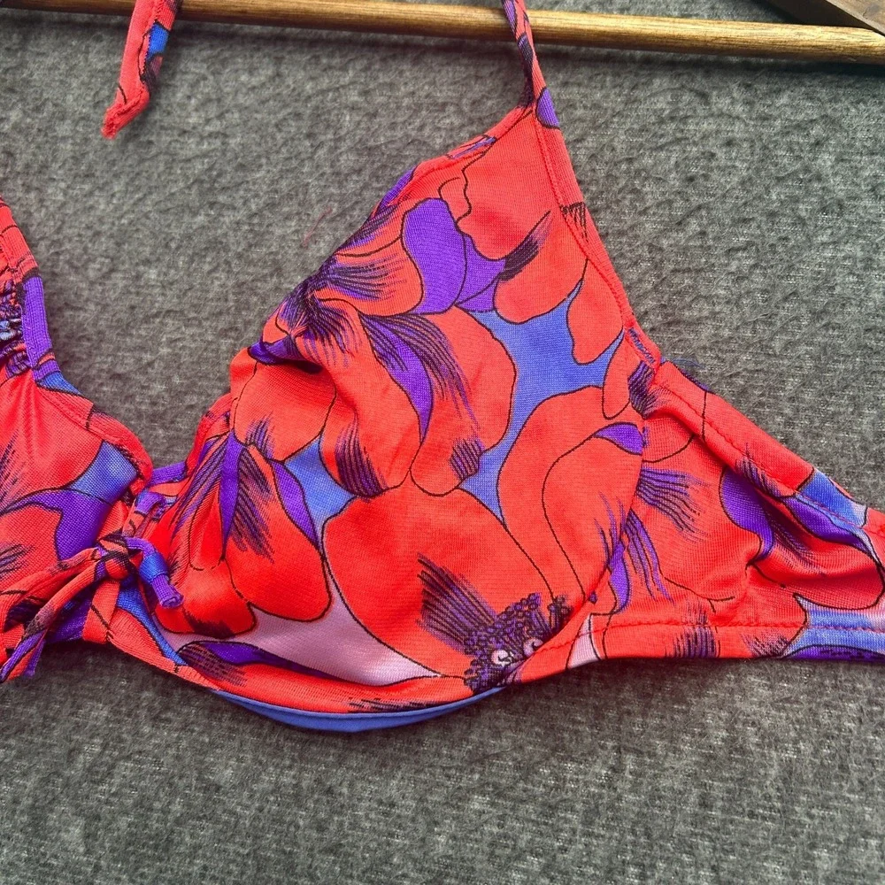 Vintage Vassarette Swim Top Mid‎ Mod Retro Floral Bikini 34C Top Munsingwear